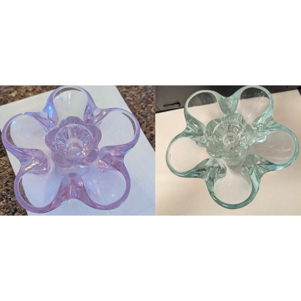 Tiffin Neodymium Glass Twilight Lavender 6 3/4  Crimped Bowl & Candle Holder